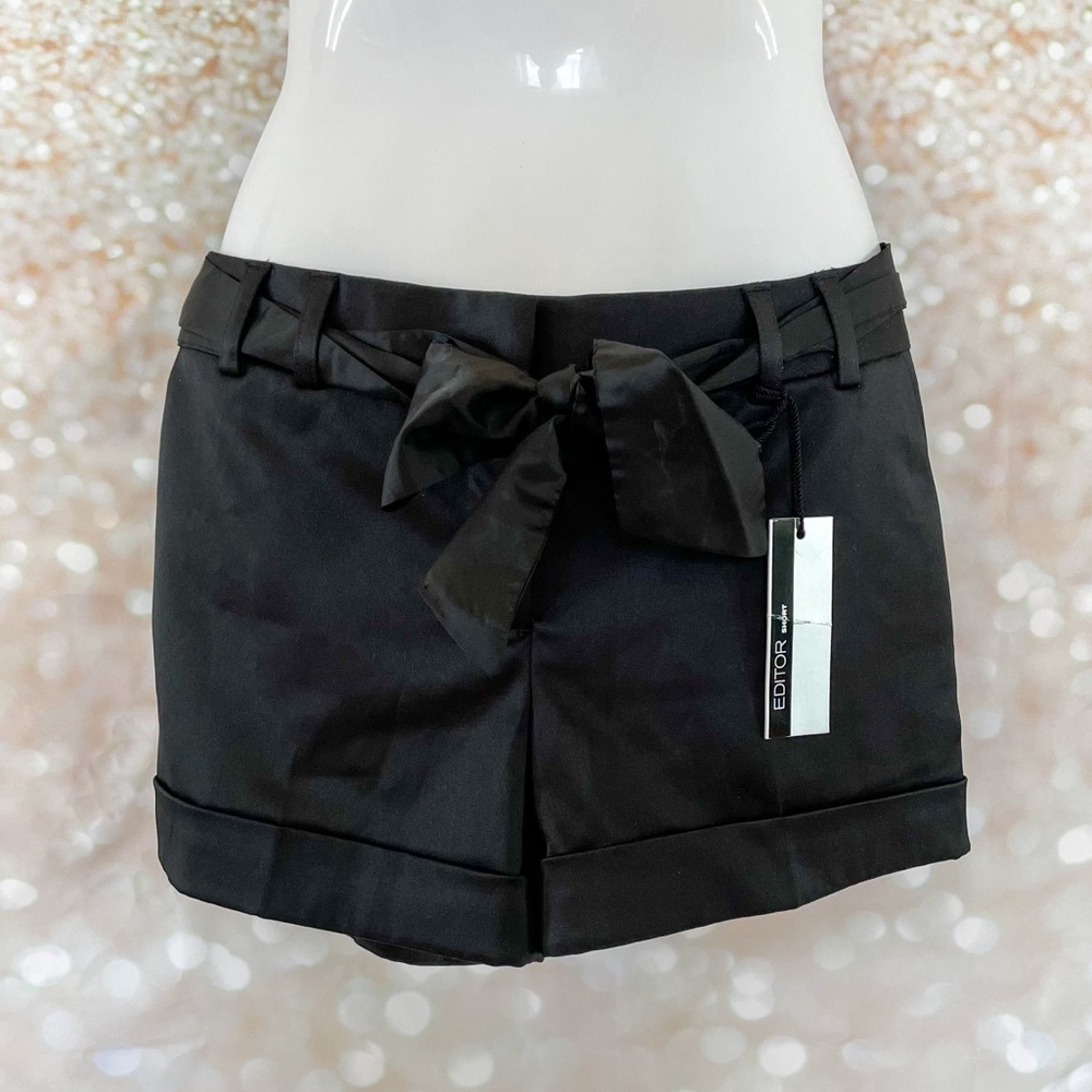Express black satin shorts with belt tie